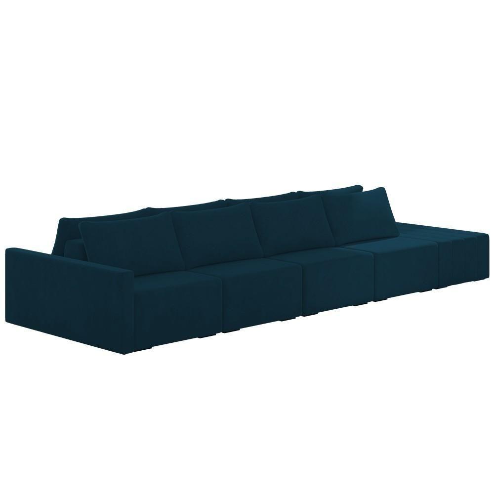 Sofá Ilha Modular Com Puff Para Sala Living 392cm Georgia K04 Veludo Azul - Mpozenato - 1