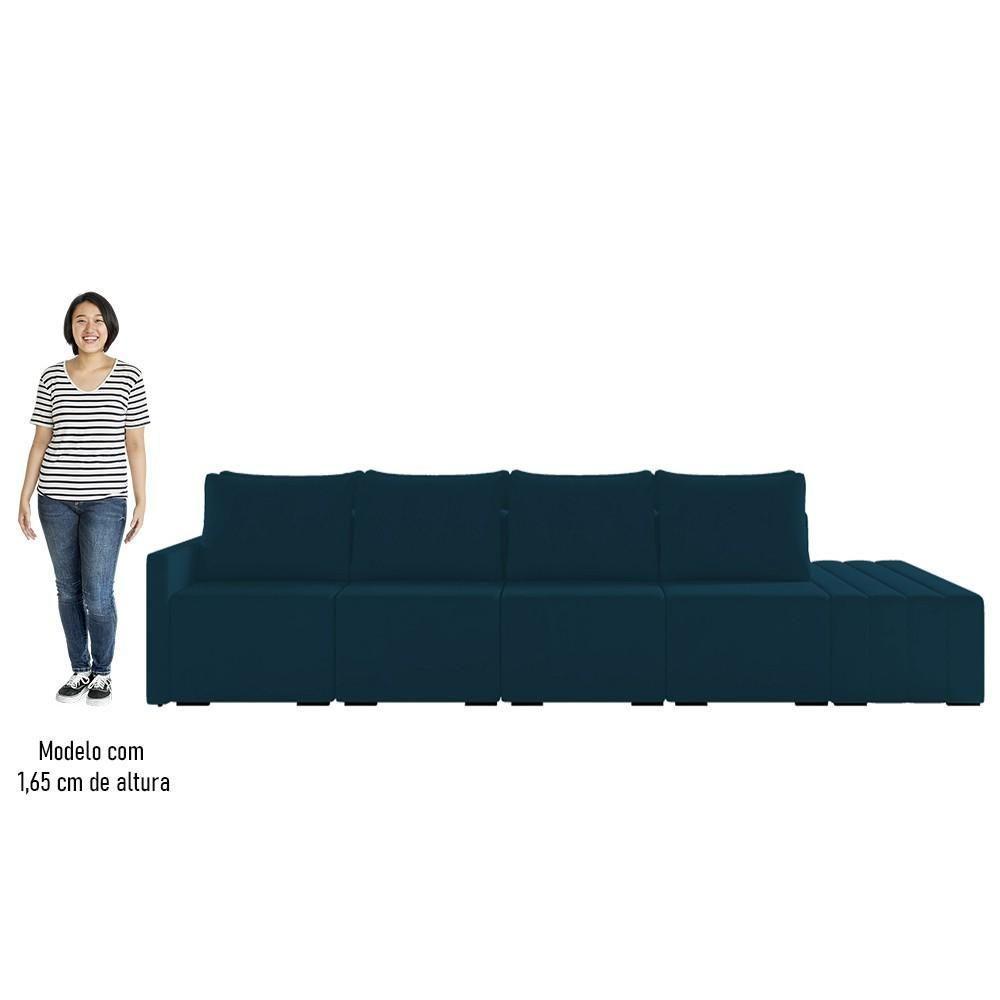 Sofá Ilha Modular Com Puff Para Sala Living 392cm Georgia K04 Veludo Azul - Mpozenato - 5