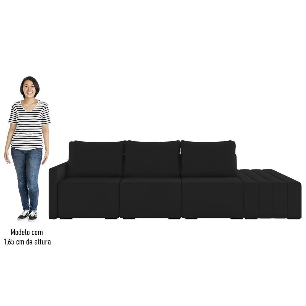 Sofá Ilha Modular Com Puff Para Sala Living 312cm Georgia K04 Veludo Preto - Mpozenato - 5