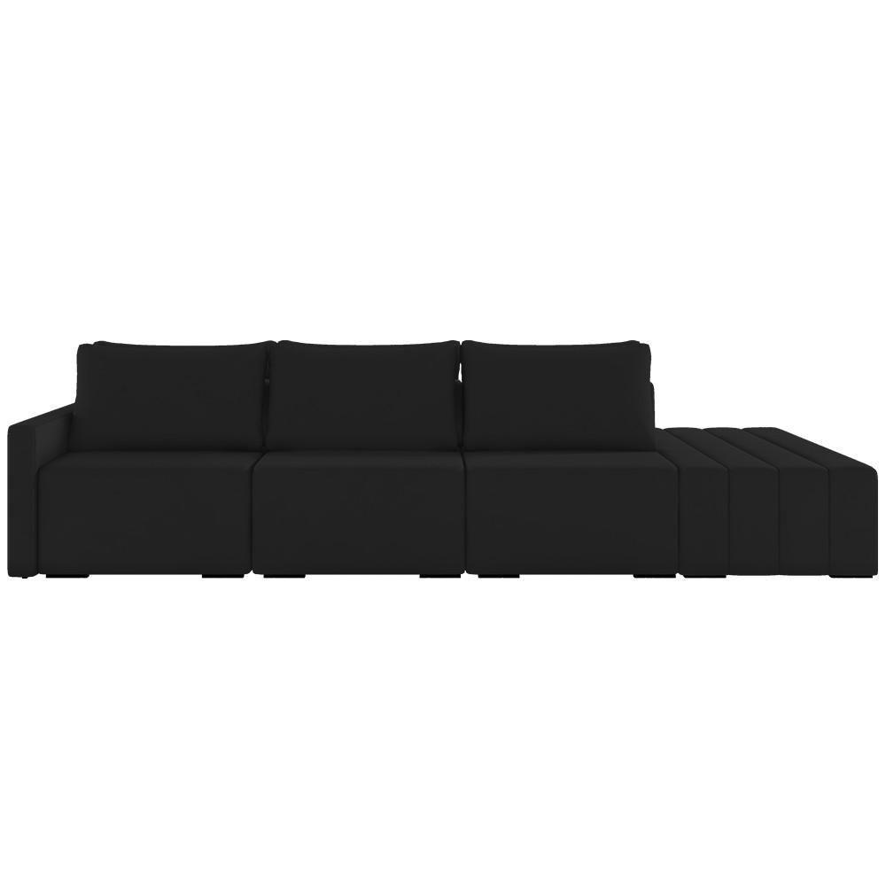 Sofá Ilha Modular Com Puff Para Sala Living 312cm Georgia K04 Veludo Preto - Mpozenato - 7