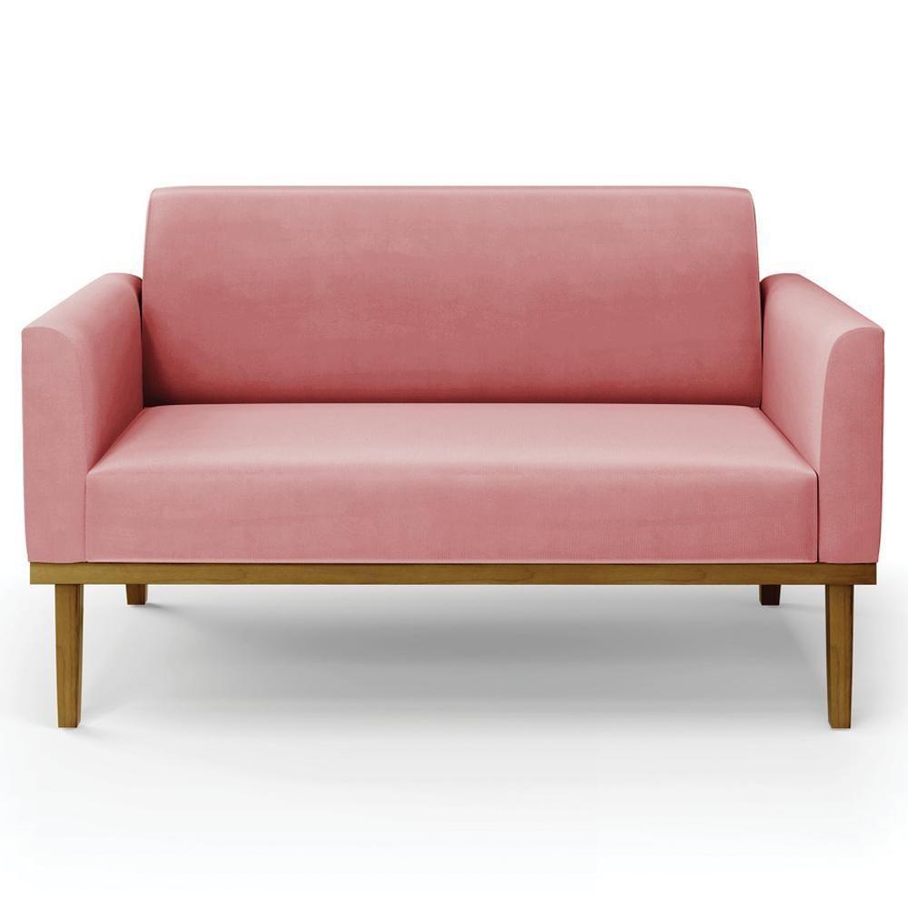 Sofá Namoradeira E 2 Poltronas Base Madeira Castanho Maressa Suede Rosê - Ibiza - 3
