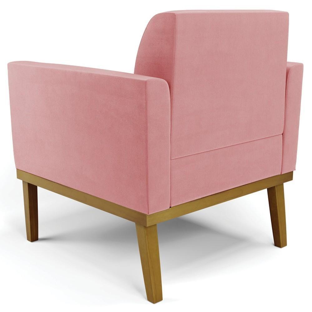 Sofá Namoradeira E 2 Poltronas Base Madeira Castanho Maressa Suede Rosê - Ibiza - 4