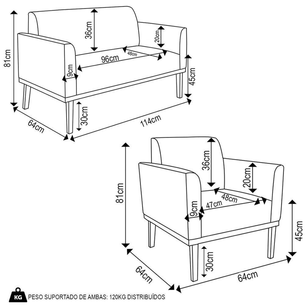 Sofá Namoradeira E 2 Poltronas Base Madeira Castanho Maressa Suede Rosê - Ibiza - 8