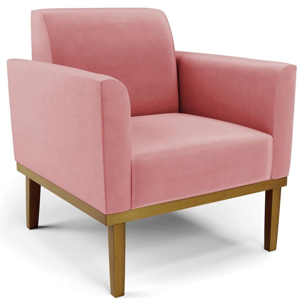 Sofá Namoradeira E 2 Poltronas Base Madeira Castanho Maressa Suede Rosê - Ibiza - 10