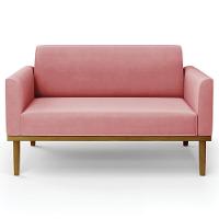 Sofá Namoradeira E 2 Poltronas Base Madeira Castanho Maressa Suede Rosê - Ibiza - 3