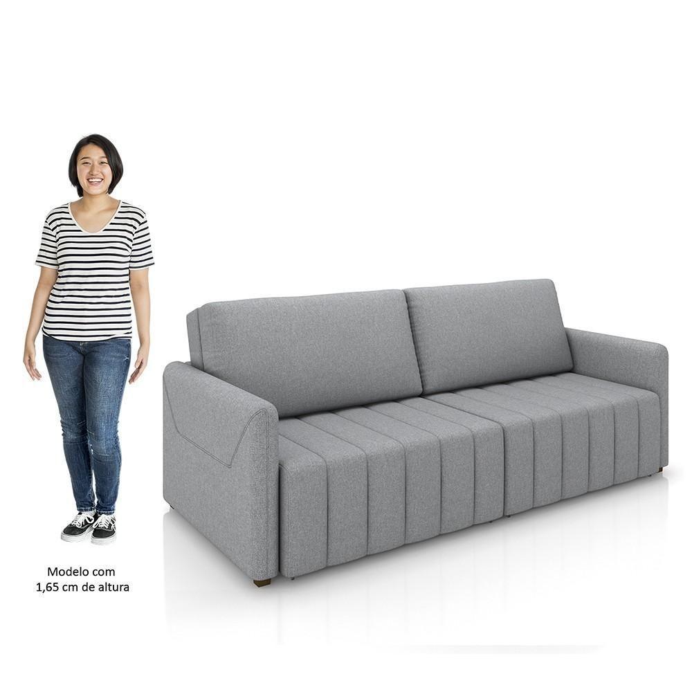 Sofá Cama Casal Retrátil 3 Lugares 220cm Atlas M22 Linho Cinza - Mpozenato - 5