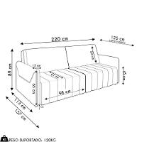 Sofá Cama Casal Retrátil 3 Lugares 220cm Atlas M22 Linho Cinza - Mpozenato