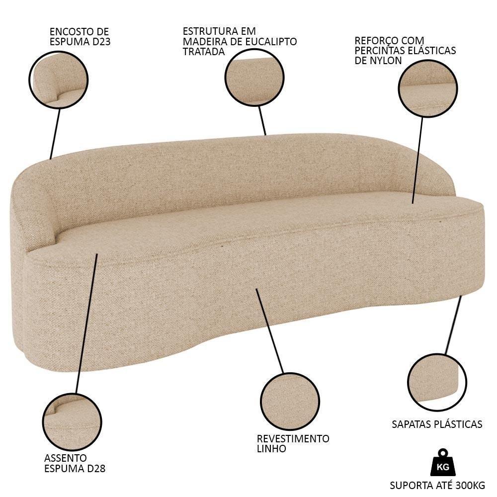 Sofá 3 Lugares Para Sala De Estar Living 210cm Theo D06 Linho Marfim - Mpozenato - 3