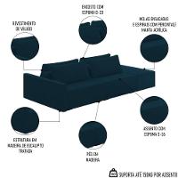 Sofá Ilha Modular Com Puff Para Sala Living 252cm Georgia K04 Veludo Azul - Mpozenato - 3