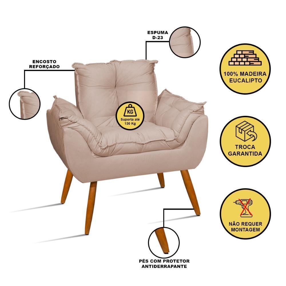 Kit 02 Poltronas + Sofá 2 Lugares Com Puff Opala Balaqui Bege - 2