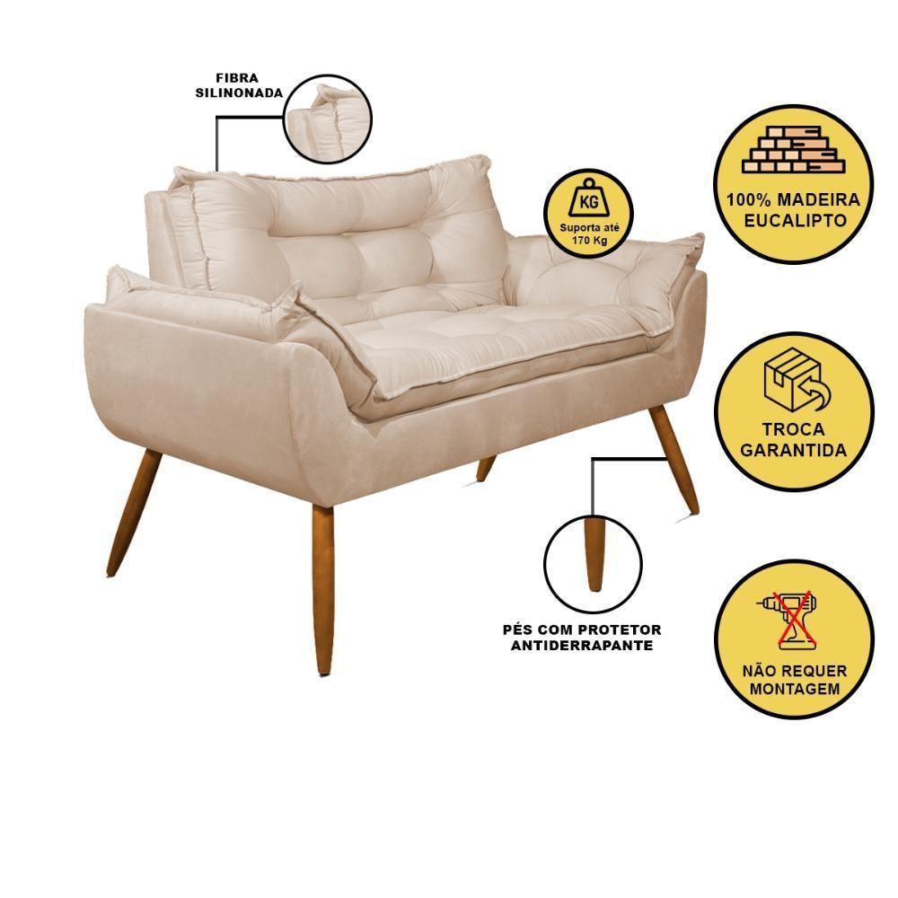 Kit 02 Poltronas + Sofá 2 Lugares Com Puff Opala Balaqui Bege - 5