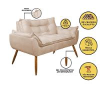 Kit 02 Poltronas + Sofá 2 Lugares Com Puff Opala Balaqui Bege - 5