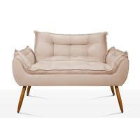 Kit 02 Poltronas + Sofá 2 Lugares Com Puff Opala Balaqui Bege - 6