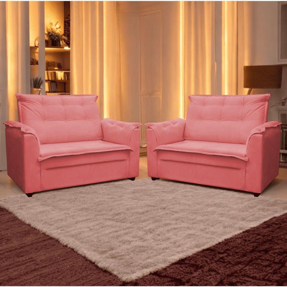 Kit 03 Sofás 2 Lugares Namoradeira Marrocos 1,40m Sala De Tv Estar Recepção Suede Rose Mabe Magazine - 2