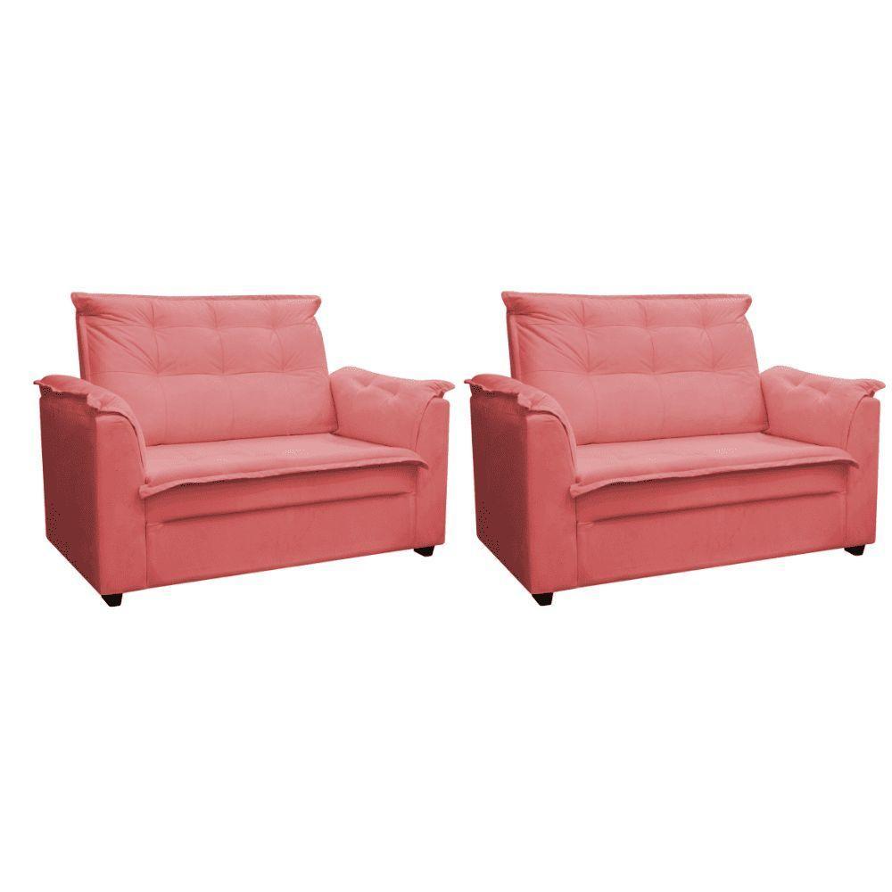 Kit 03 Sofás 2 Lugares Namoradeira Marrocos 1,40m Sala De Tv Estar Recepção Suede Rose Mabe Magazine - 3