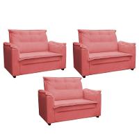 Kit 03 Sofás 2 Lugares Namoradeira Marrocos 1,40m Sala De Tv Estar Recepção Suede Rose Mabe Magazine - 1