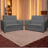 Kit 02 Sofás 2 Lugares Namoradeira Marrocos 1,40m Sala De Tv Estar Recepção Suede Cinza Mabe Magazine - 1