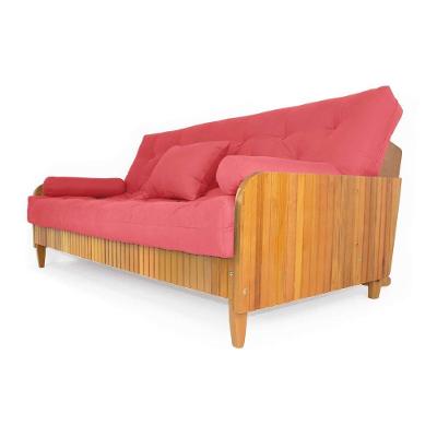 Sofá Cama Paris Ripado Sarja Madeira Nobre - Goiaba