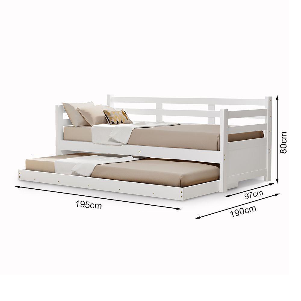 Sofá Cama Solteiro Retrô Madeira Enjoy + 2 Kit - Branco - Branco - 2