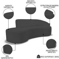 Sofá Living 3 Lugares 260cm Braço Direito Mozart D06 Sintético Cinza - Mpozenato - 3