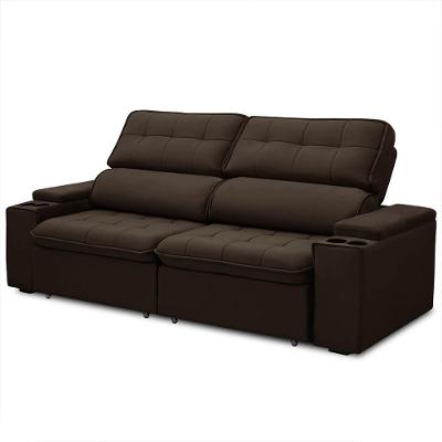 Sofá Retrátil Reclinável 3 Lugares 210cm Ginevra F05 Veludo Marrom - Mpozenato