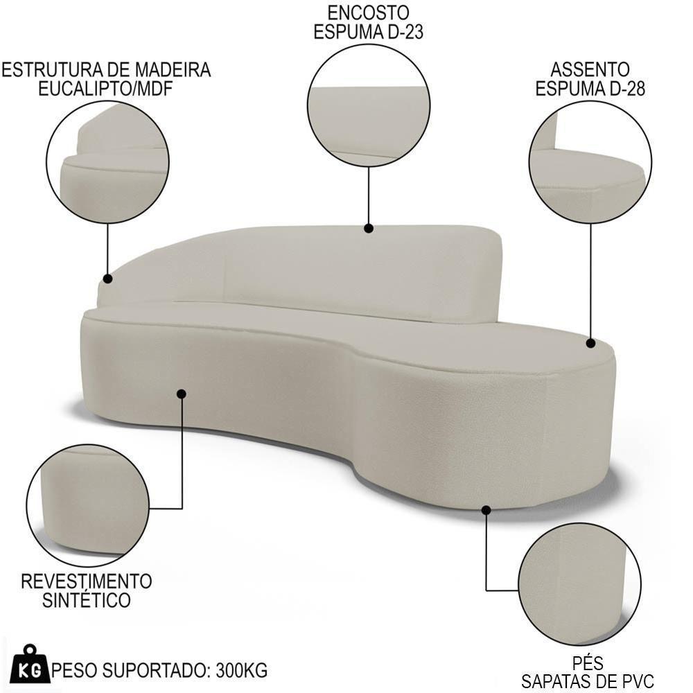 Sofá Living 3 Lugares 210cm Braço Esquerdo Mozart D06 Sintético Bege - Mpozenato - 3
