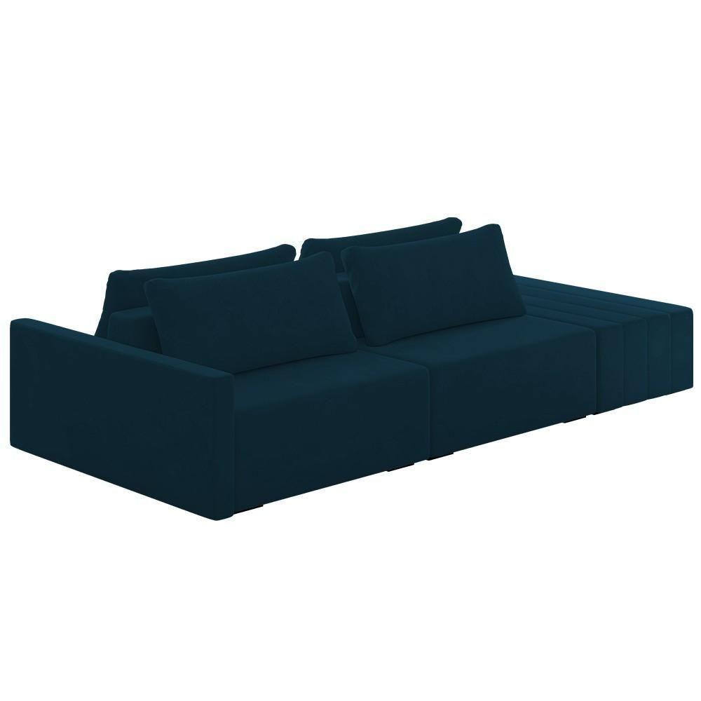 Sofá Ilha Modular Com Puff Para Sala Living 232cm Georgia K04 Veludo Azul - Mpozenato - 1