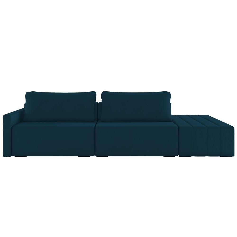 Sofá Ilha Modular Com Puff Para Sala Living 232cm Georgia K04 Veludo Azul - Mpozenato - 7