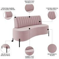 Sofá 2 Lugares 135cm Pés Aço Preto Tamar K04 Veludo Rosê - Mpozenato - 6