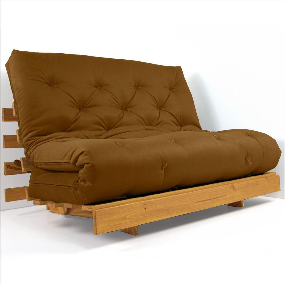 Sofá Cama Casal Futon Tokio Caramelo Madeira Maciça Cor Mel - 1