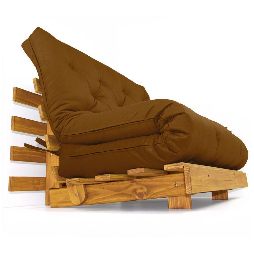 Sofá Cama Casal Futon Tokio Caramelo Madeira Maciça Cor Mel - 2