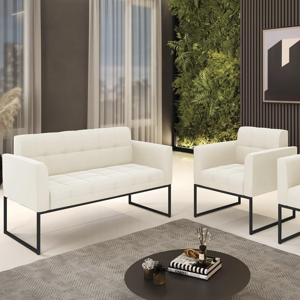 Sofá Namoradeira E 1 Poltrona Base Industrial Preto Ana Veludo Bege - Ibiza - 2