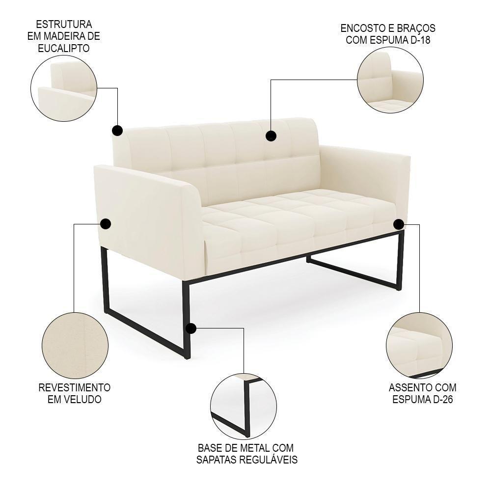 Sofá Namoradeira E 1 Poltrona Base Industrial Preto Ana Veludo Bege - Ibiza - 3