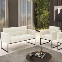 Sofá Namoradeira E 1 Poltrona Base Industrial Preto Ana Veludo Bege - Ibiza - 2