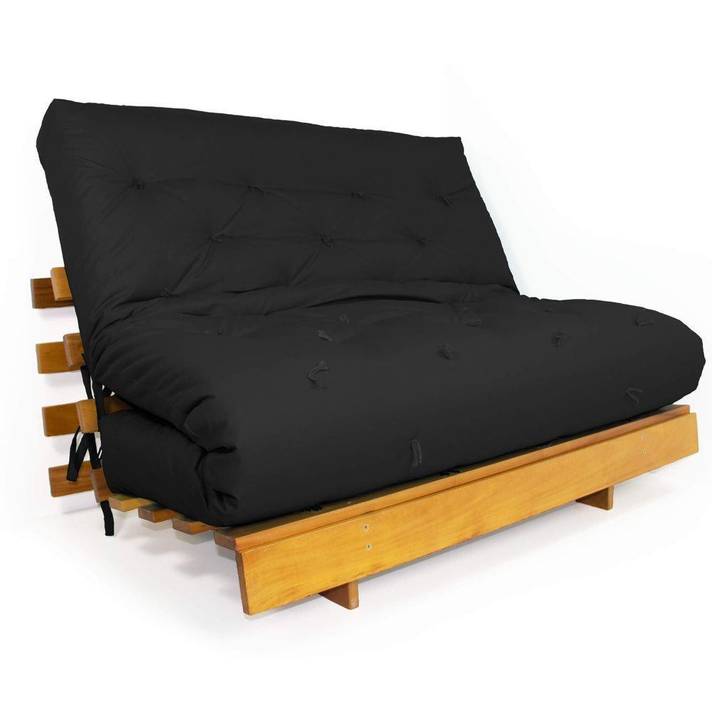 Sofá Cama Casal Futon Tokio Preto Madeira Maciça Grapia Cor Natural - 1