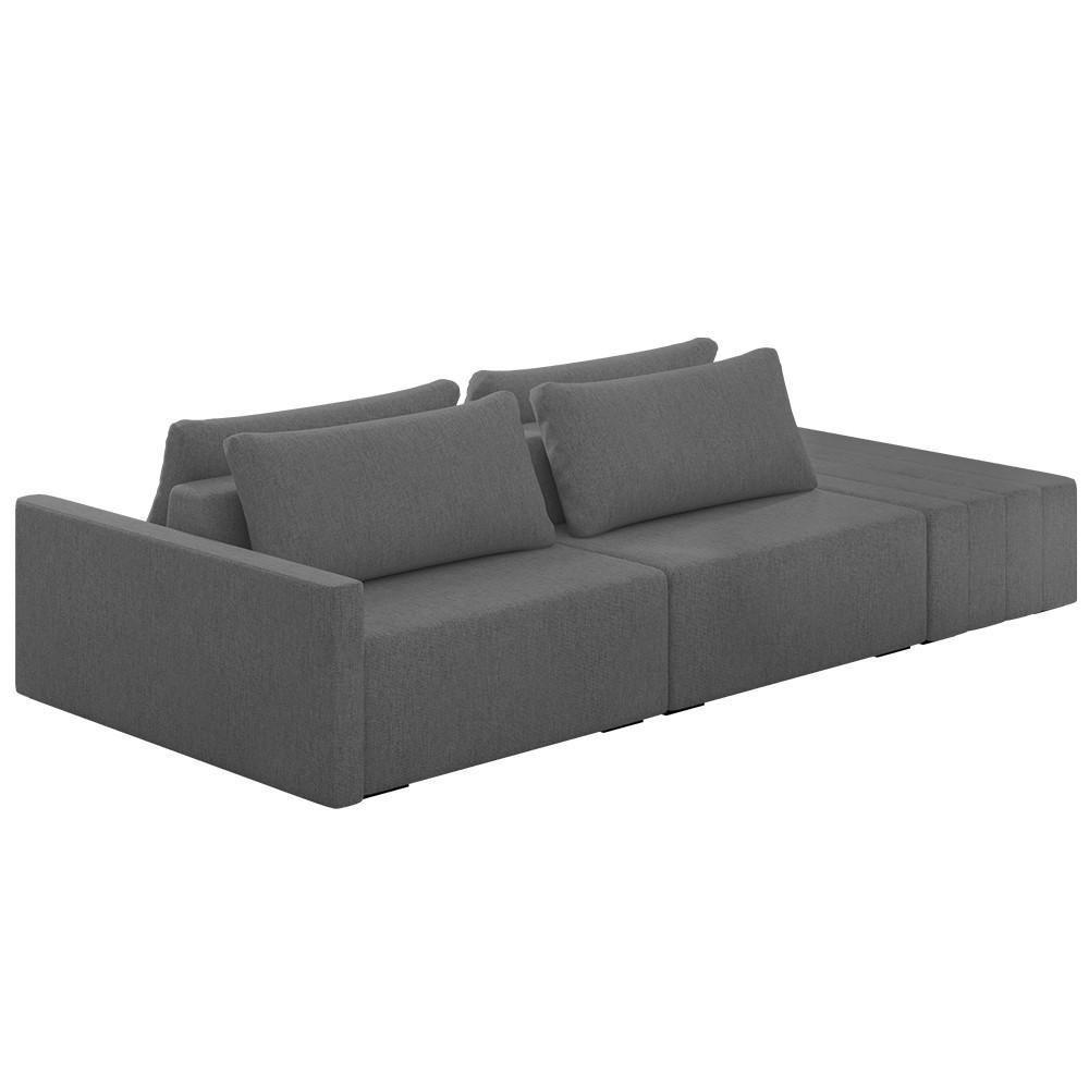 Sofá Ilha Modular Com Puff Para Sala Living 252cm Georgia K04 Linho Cinza Escuro - Mpozenato - 1