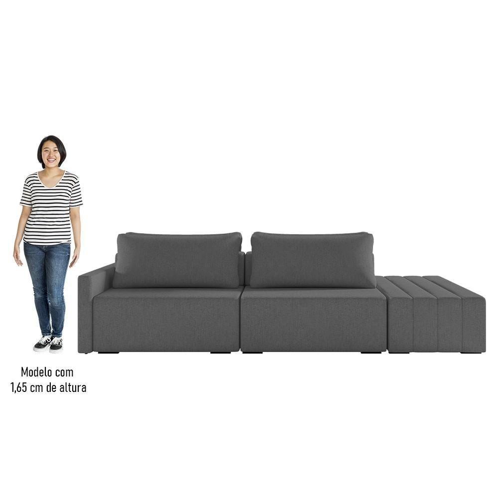 Sofá Ilha Modular Com Puff Para Sala Living 252cm Georgia K04 Linho Cinza Escuro - Mpozenato - 4