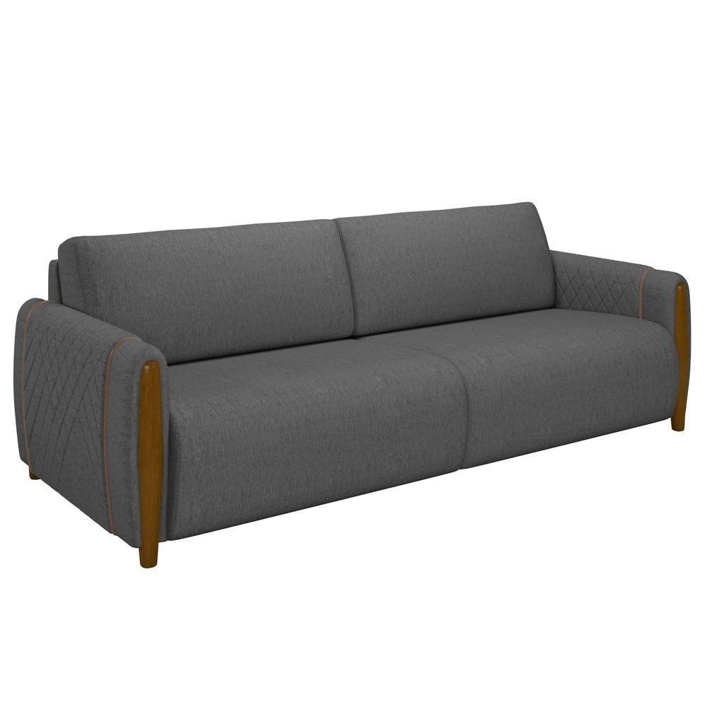 Sofá 3 Lugares 223cm Pés Madeira Amaranto M22 Linho Cinza Escuro - Mpozenato - 1