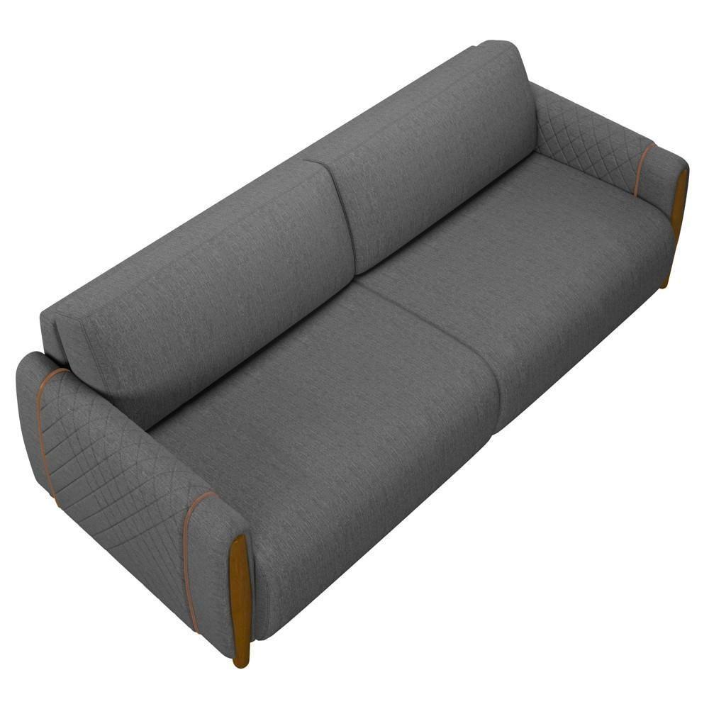 Sofá 3 Lugares 223cm Pés Madeira Amaranto M22 Linho Cinza Escuro - Mpozenato - 6