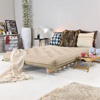 Sofa Cama Casal Futon Oriental Bege Madeira Maciça - 2
