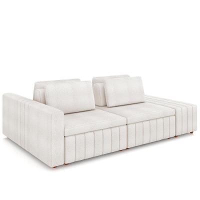 Sofá Ilha E Puff Sala Living 285cm Siesta M22 Boucle Bege Claro - Mpozenato