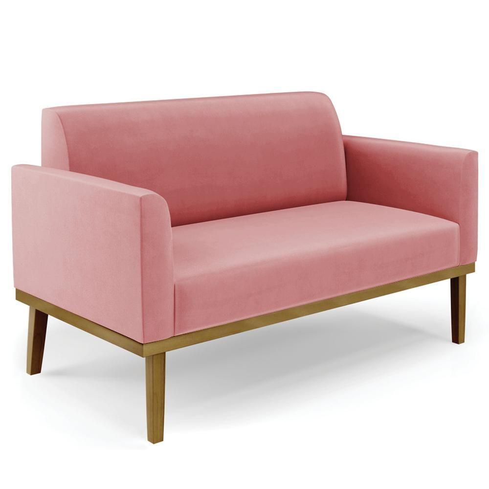 Sofá Namoradeira E 1 Poltrona Base Madeira Castanho Maressa Suede Rosê - Ibiza - 7