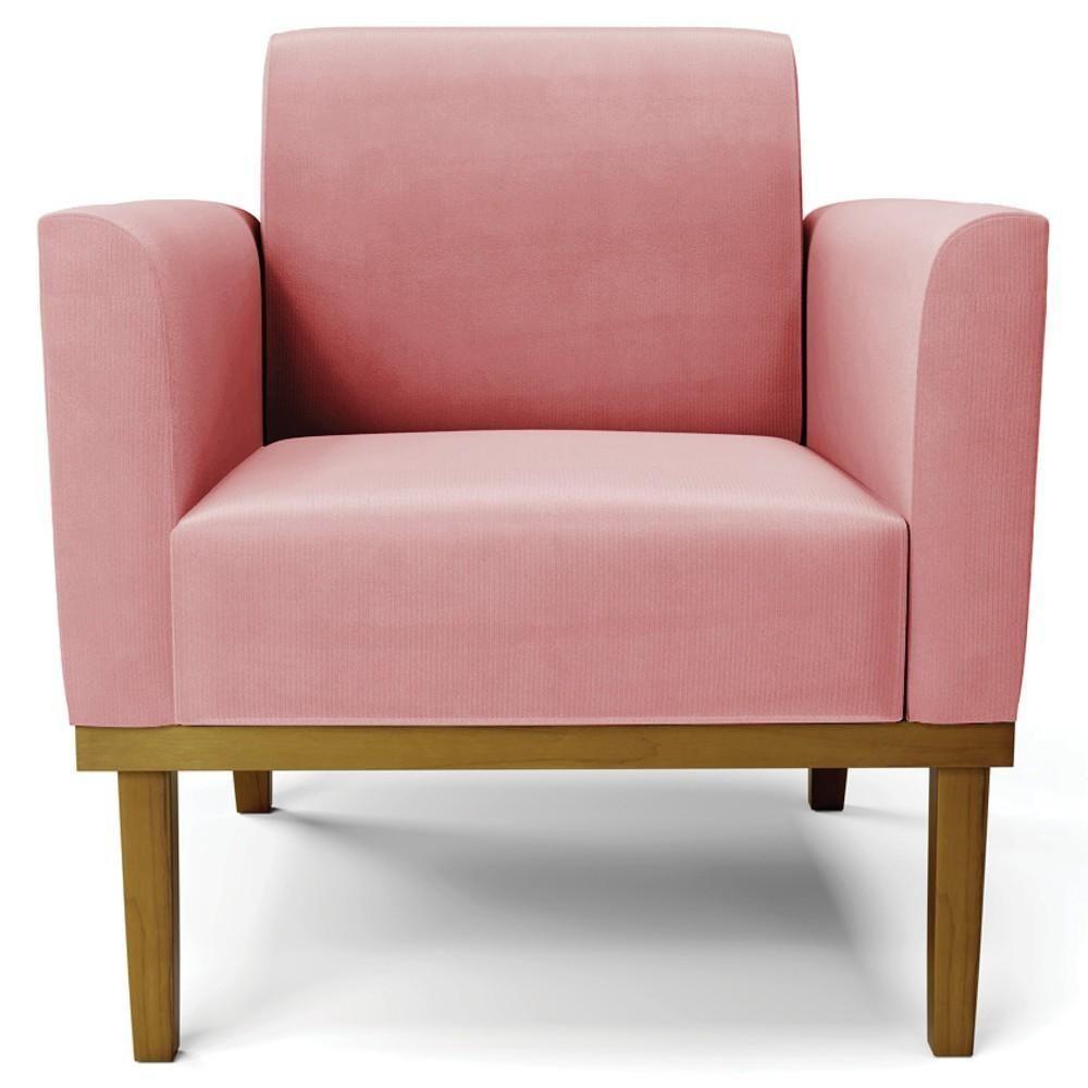 Sofá Namoradeira E 1 Poltrona Base Madeira Castanho Maressa Suede Rosê - Ibiza - 8