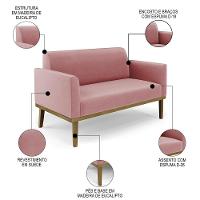 Sofá Namoradeira E 1 Poltrona Base Madeira Castanho Maressa Suede Rosê - Ibiza