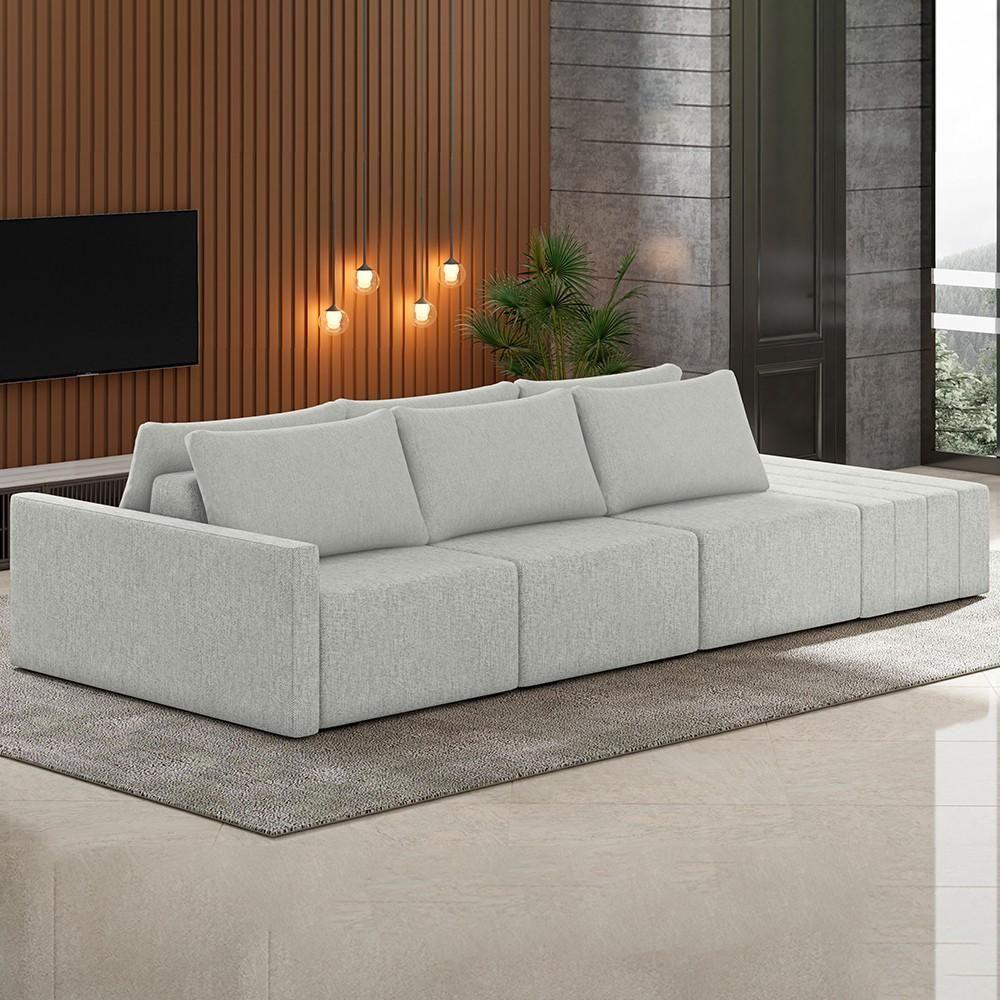 Sofá Ilha Modular Com Puff Para Sala Living 312cm Georgia K04 Linho Cinza - Mpozenato - 2