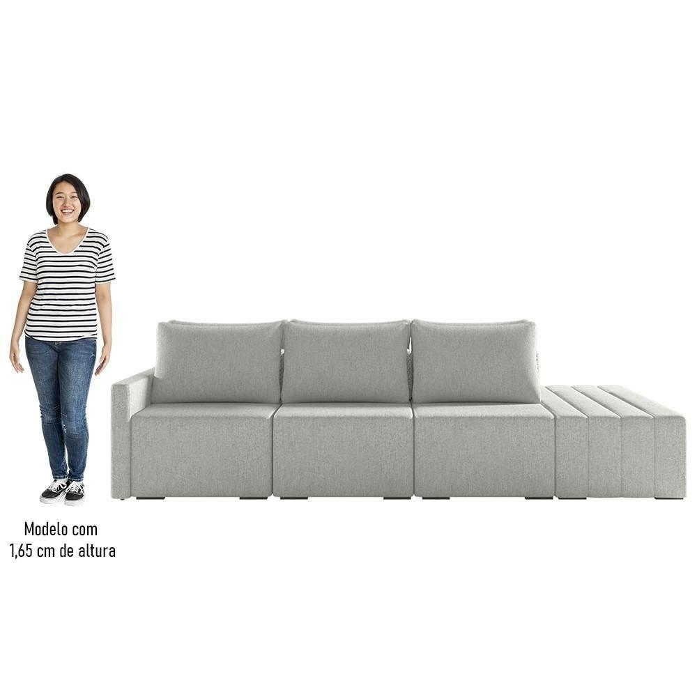 Sofá Ilha Modular Com Puff Para Sala Living 312cm Georgia K04 Linho Cinza - Mpozenato - 5