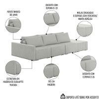 Sofá Ilha Modular Com Puff Para Sala Living 312cm Georgia K04 Linho Cinza - Mpozenato - 3