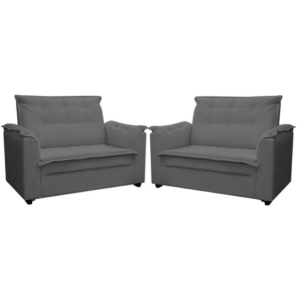 Kit 03 Sofás 2 Lugares Namoradeira Marrocos 1,40m Sala De Tv Estar Recepção Suede Cinza Mabe Magazine - 3