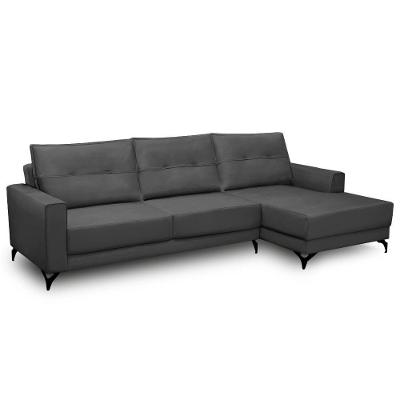 Sofá 4 Lugares Com Chaise Direito 265cm Soreh F05 Veludo Grafite - Mpozenato