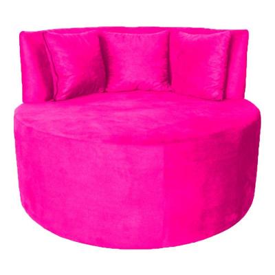 Sofá Puff Chaise Estofada Redondo Barcelona Almofadas Suede Rosa Pink Eli Móveis E Decoração